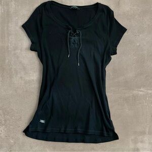 Ralph Lauren Black Lace-Up Short Sleeve Tee